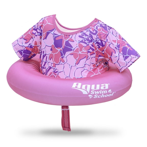 SwimSchool Inflatable Tot Trainer Pool Float, Adjustable Strap, Pink Turtle, Ages 2-4