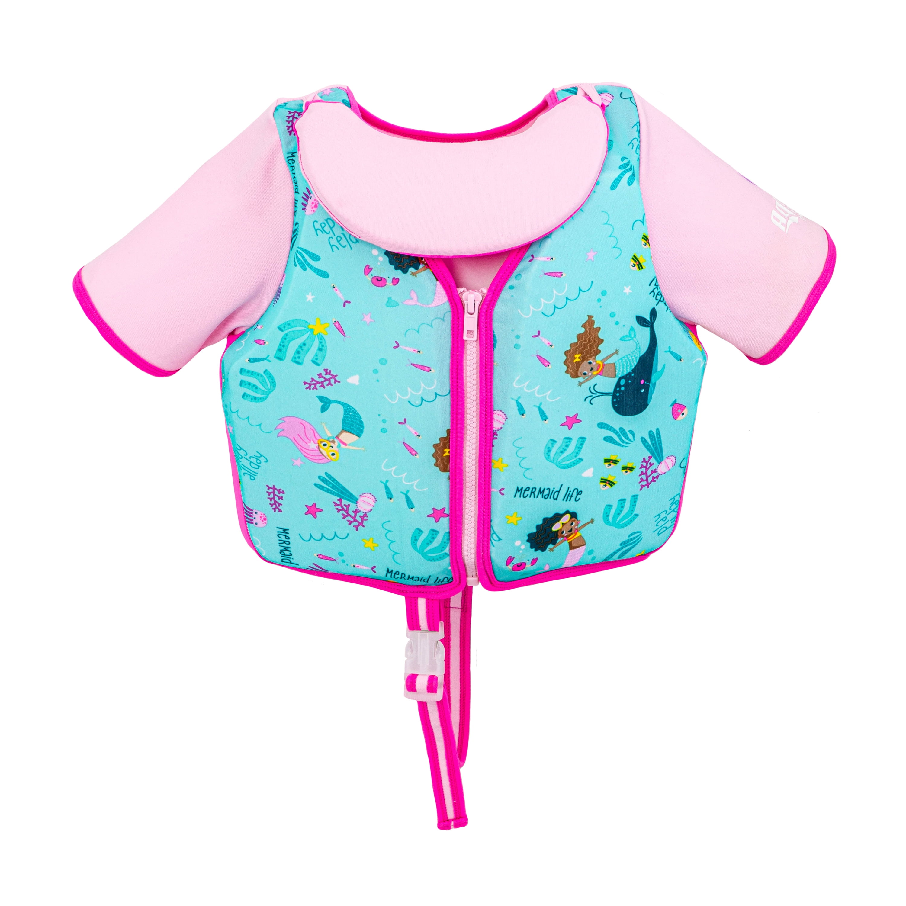 SwimSchool Pink Mermaid Swim Trainer Vest for Kids with Collar, Medium-Large, Ages 4-6 Years, Unisex