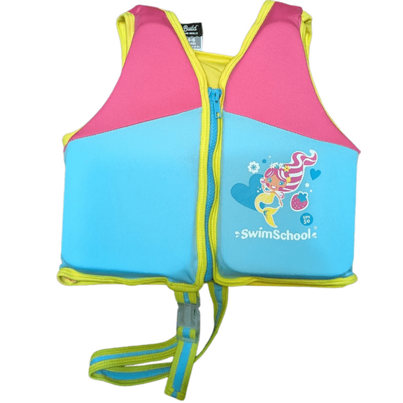 SwimSchool Youth Pink Mermaid Swim Training Vest, Medium/Large, Ages 4-6 Years, Unisex