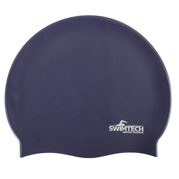 SwimTech Silicone Swimming Swim Cap Pool Water Hair Protection Adult - Navy Blue
