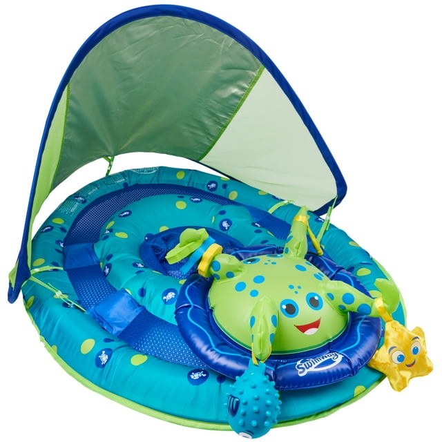 SwimWays Baby Spring Float Activity Center, Inflatable Float for Baby Boys, Blue/Green