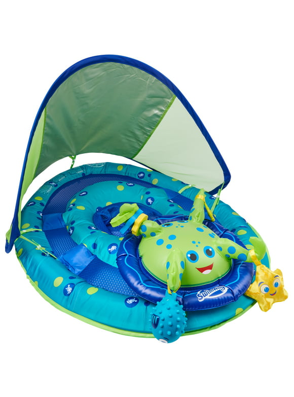 SwimWays Baby Spring Float Activity Center, Inflatable Float for Baby Boys, Blue/Green