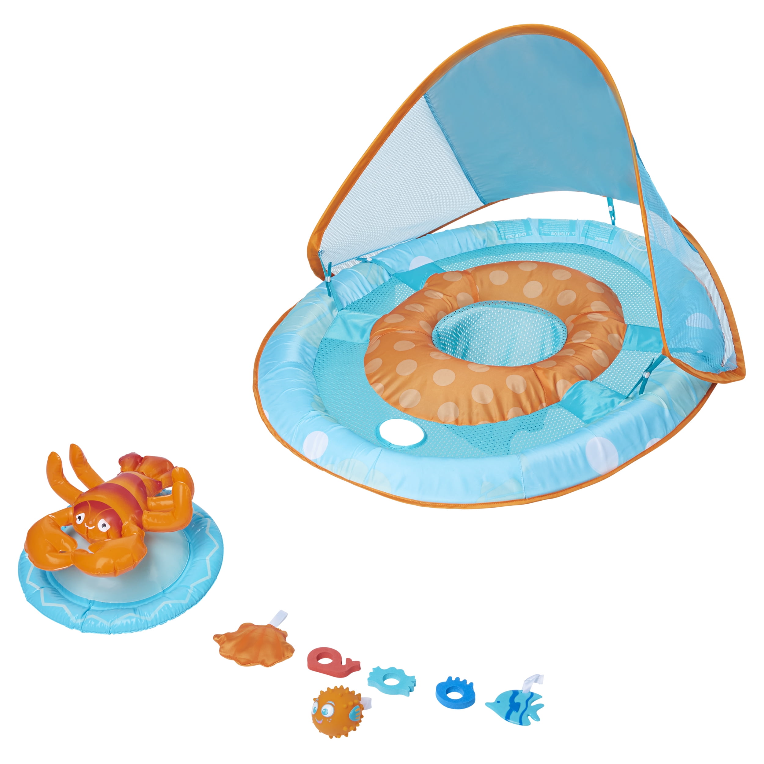 SwimWays Baby Spring Float Activity Center with Canopy, Blue/Orange