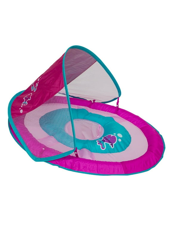 SwimWays Baby Spring Inflatable Round Pool Float w/ Protective Sun Canopy for Kids 9 to 24 Months, Pink Fish