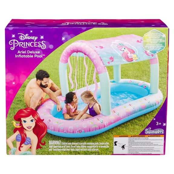 Swimways Disney Princess Ariel Water Castle Inflatable Pool, Above Ground Pool with Canopy and Fast Inflation for Kids Aged Aged 3 & Up