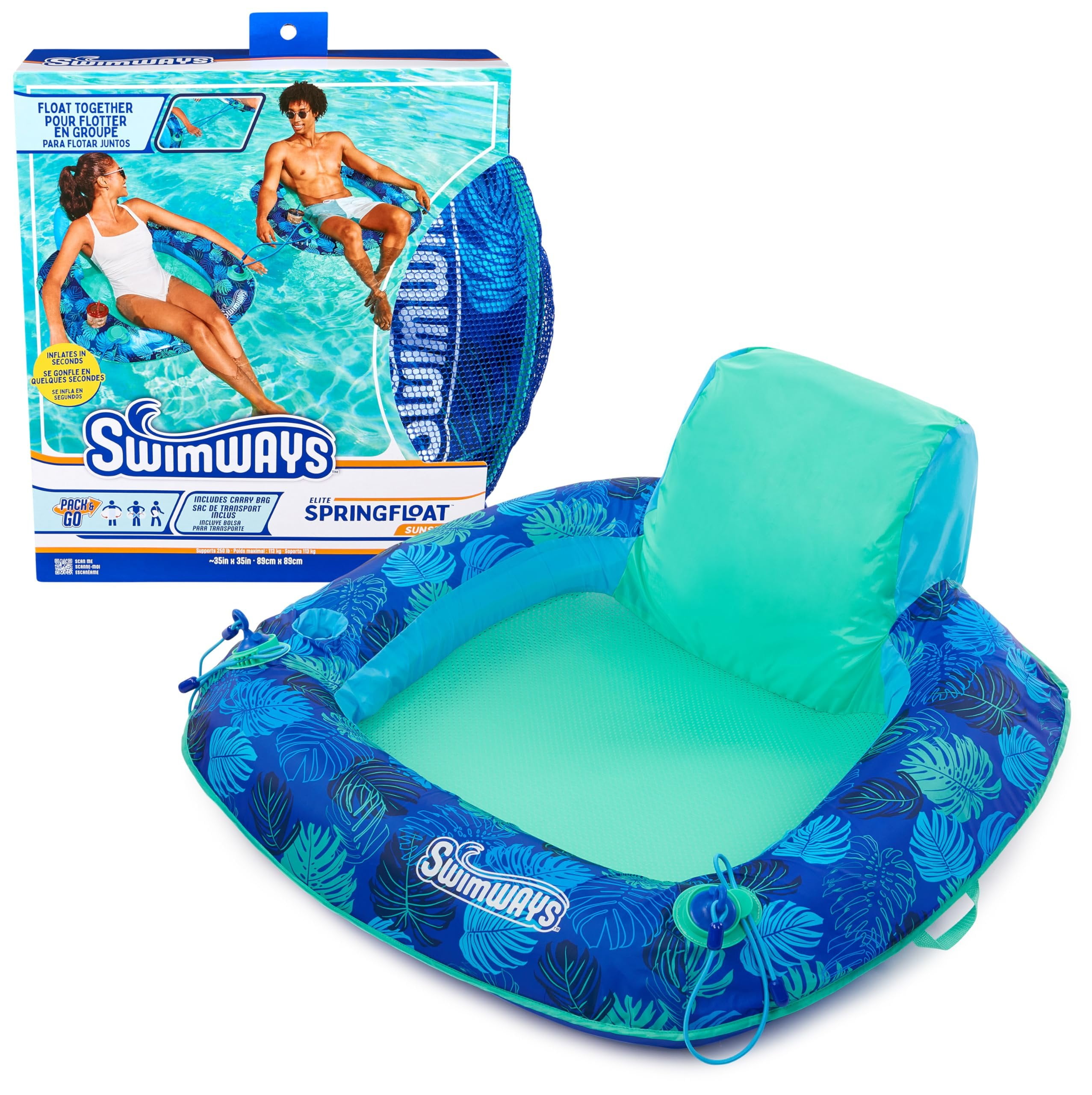 SwimWays Elite Spring Float Sunseat Pool Lounger Inflatable Chair for ...