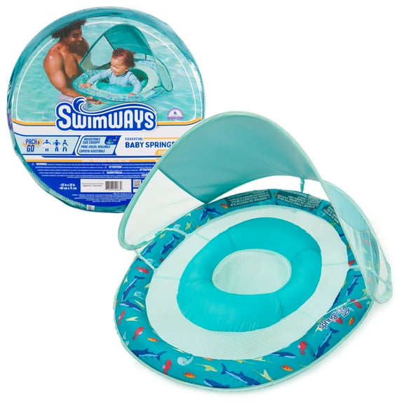 Open Box SwimWays Essential Baby Spring Float with Canopy, for Kids 9-24 Months Old