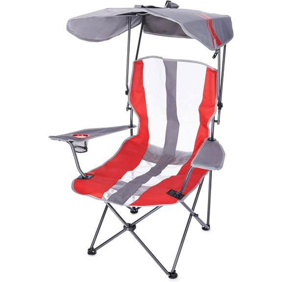 SwimWays Foldable Camping Chair with Canopy, Red/White/Gray