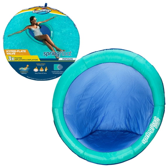 SwimWays Spring Float Papasan, Inflatable Lounge Chair, For Men & Women Ages 15+, Blue