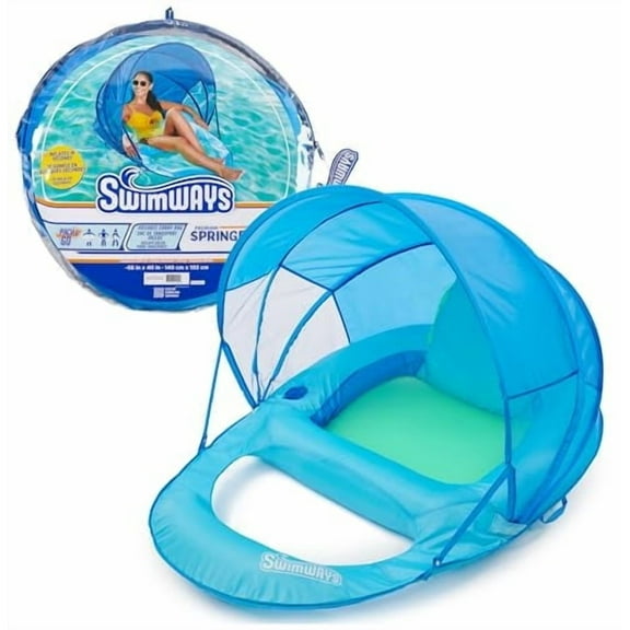 SwimWays Spring Float Premium Recliner Canopy Pool Lounger 6069457 - Sky Blue