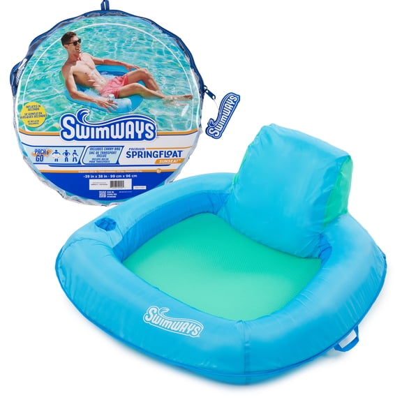SwimWays Spring Float Premium SunSeat Pool Chairs, Inflatable Pool Floats Adult with Fast Inflation for Ages 15 & Up, Sky Blue