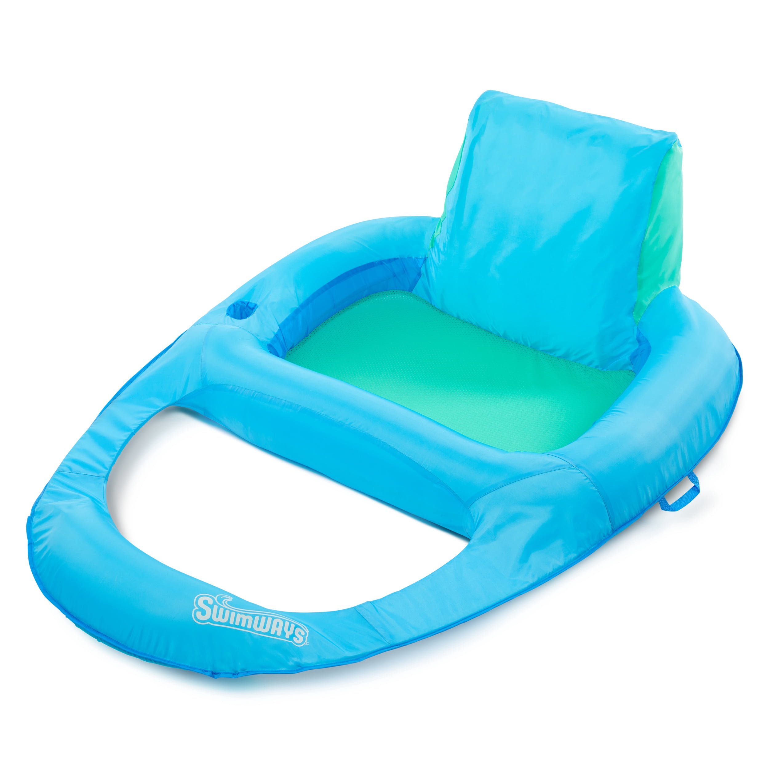 SwimWays Spring Float Premium XL Recliner Chair for Swimming Pool, Inflatable Pool Floats Adult with Fast Inflation, Cup Holder & Foot Rest, Supports Up to 300 lbs, Blue