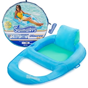SwimWays Spring Float Premium Recliner Pool Lounger with Hyper-Flate Valve, Inflatable Pool Float, Blue