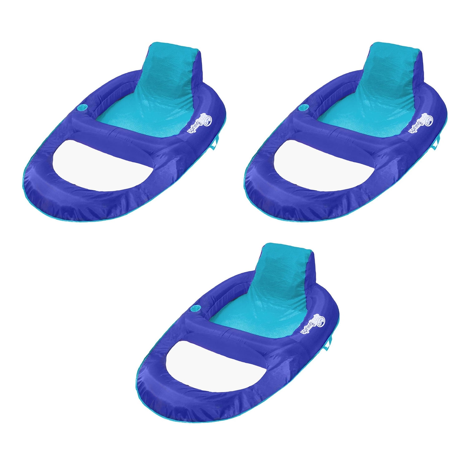 SwimWays Spring Float Recliner XL Floating Pool Lounger Chair, Blue (3 Pack)