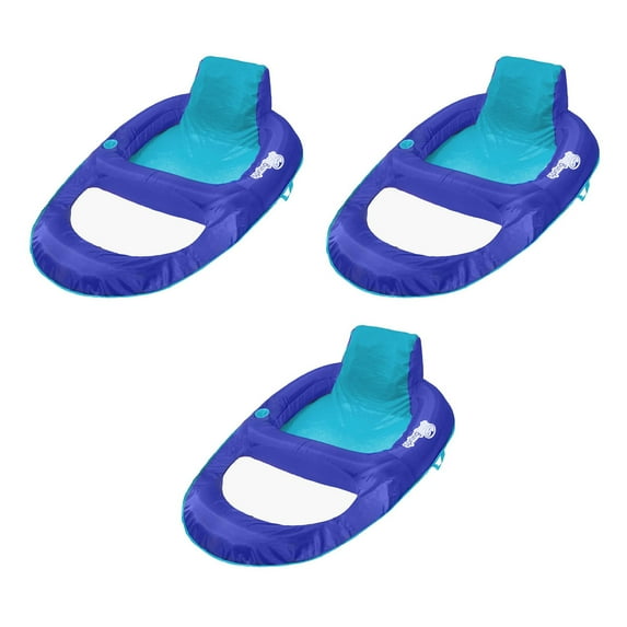 SwimWays Spring Float Recliner XL Floating Pool Lounger Chair, Blue (3 Pack)