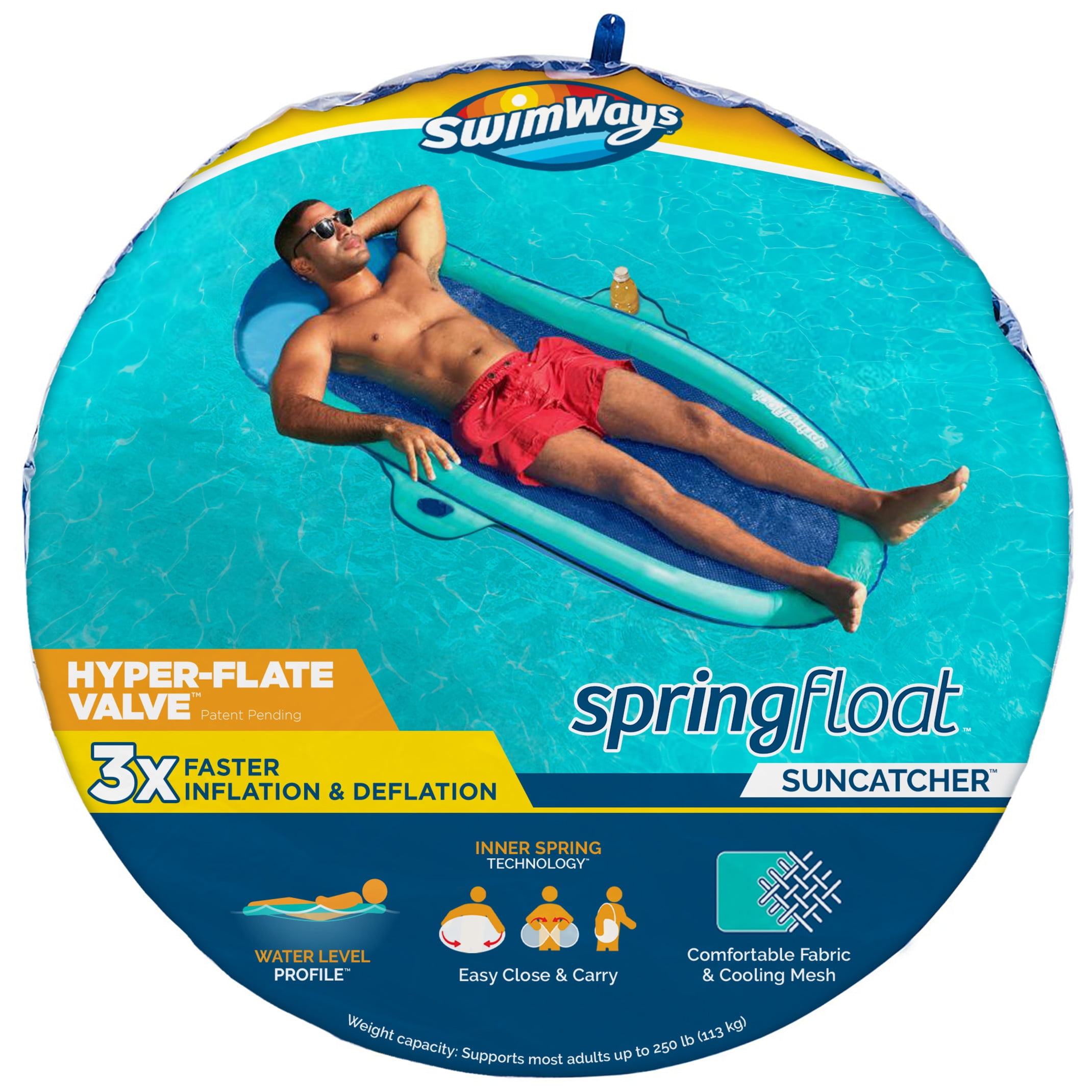 SwimWays Spring Float SunCatcher Inflatable Pool Lounger with Hyper-Flate Valve, Pool Float