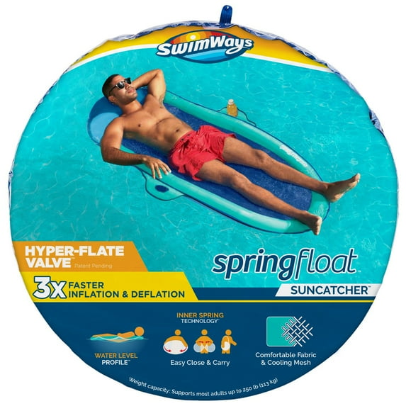 SwimWays Spring Float SunCatcher Inflatable Pool Lounger with Hyper-Flate Valve, Pool Float