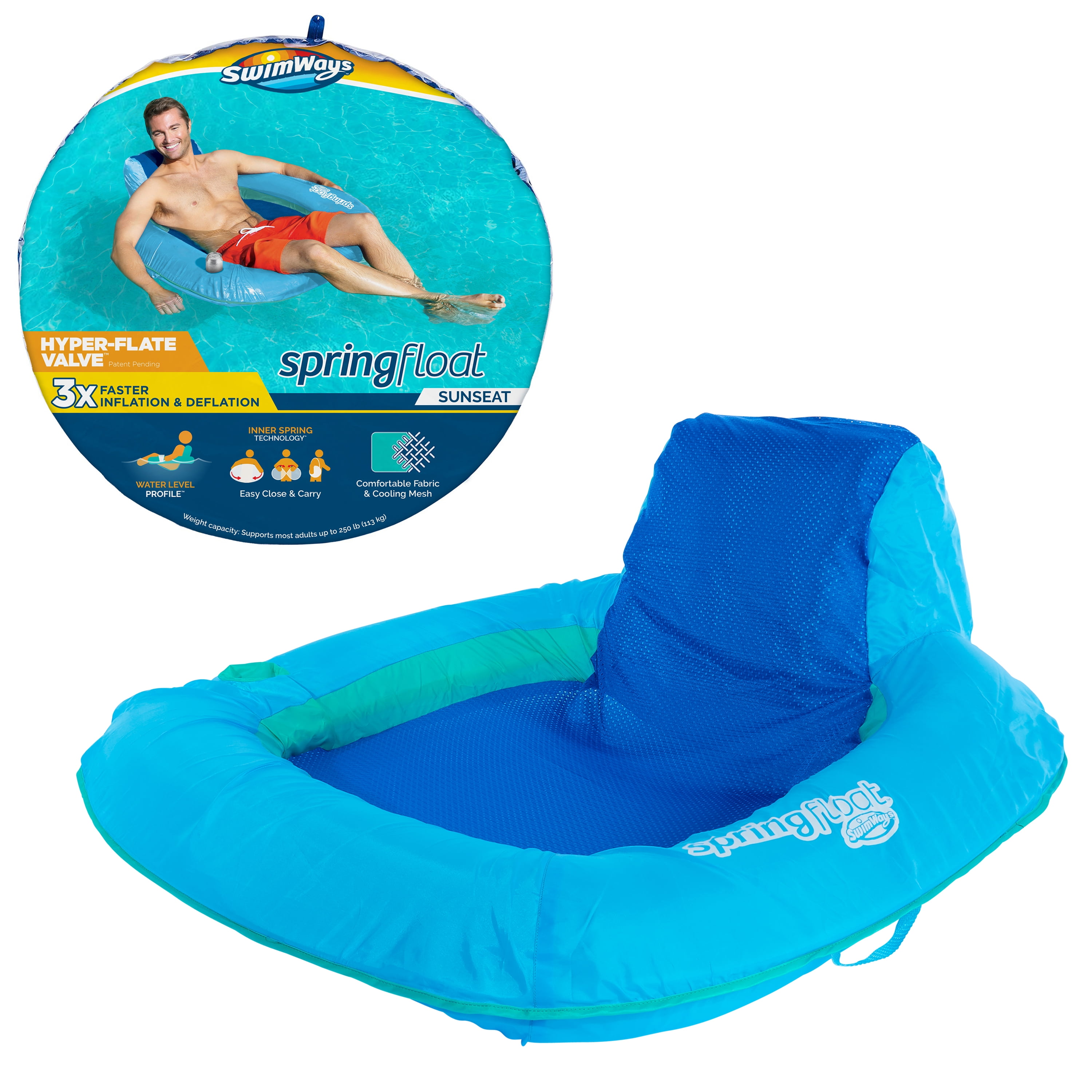 Float Ip SwimWays, Pool Lounge Chair, Spring Float SunSeat, Inflatable Backrest ...