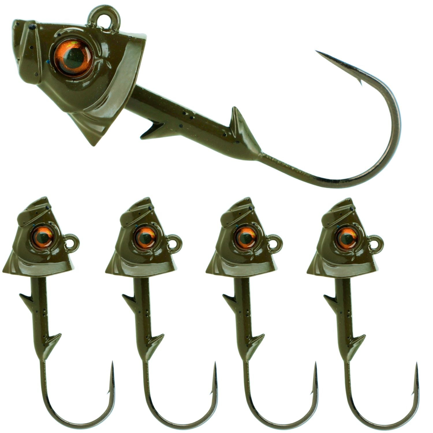 Swimbait Jig Head with Realistic Fish Head- 1/4oz- Green Pumpkin