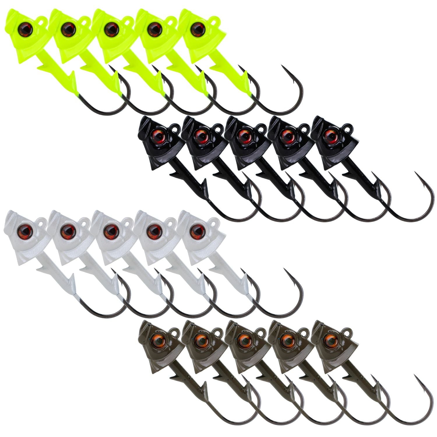 Swimbait Jig Head with Realistic Fish Head- 3/8oz- Variety Pack (20 pieces- 5 of each color)
