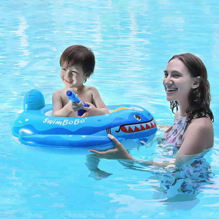 Swimbobo Swim Float Free Swimming Baby Inflatable Swim Float Seat Boat Pool  Swim Ring for Toddler Blue Shark with Squirt Guns 