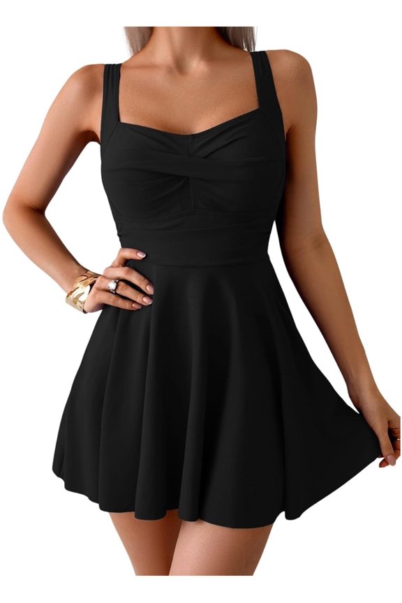 Swimdress Swimsuit for Women Tummy Control Wrap Swim Dress Modest Ruched Skirt Bathing Suit UPF 50+ One Piece Swimwear for Beach Pool Vacation