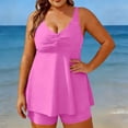 thumbnail image 1 of Swimdress for Women Built-in Bra with Boyshorts V Neck Ruched Front Tummy Control Tankini Set 2 Piece Plus Size Modest Bathing Suits, 1 of 6