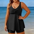 thumbnail image 1 of Swimdress for Women Built-in Bra with Boyshorts V Neck Ruched Front Tummy Control Tankini Set 2 Piece Plus Size Modest Bathing Suits, 1 of 6