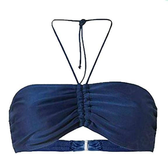 Swimear Women Halter Push Up Bikini Top Cheeky String Ruched Swimsuit Bathing Suit Padded Bandeau Top Plus Size S-5XL(3X-Large, Dark Blue)