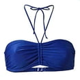thumbnail image 1 of Swimear Women Halter Push Up Bikini Top Cheeky String Ruched Swimsuit Bathing Suit Padded Bandeau Top Plus Size S-5XL(Large, Blue), 1 of 4
