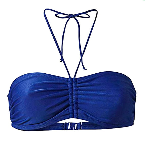 Swimear Women Halter Push Up Bikini Top Cheeky String Ruched Swimsuit Bathing Suit Padded Bandeau Top Plus Size S-5XL(Large, Blue)