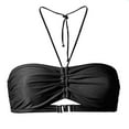 thumbnail image 1 of Swimear Women Halter Push Up Bikini Top Cheeky String Ruched Swimsuit Bathing Suit Padded Bandeau Top Plus Size S-5XL (Medium, Black), 1 of 3