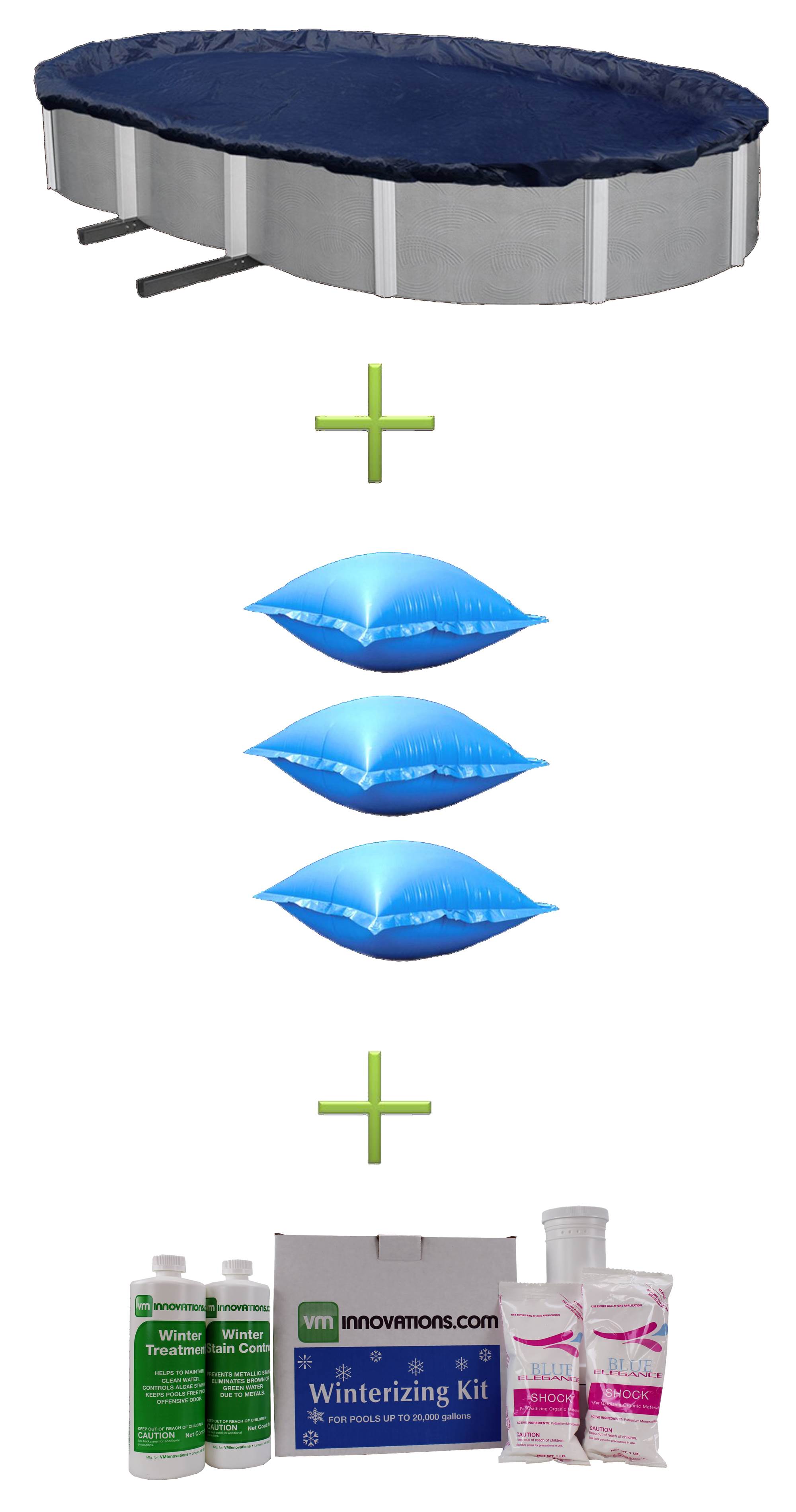 Swimline 15x30 Blue Oval Above Ground Pool Cover + Air Pillows