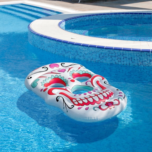Swimline 62" Sugar Skull Inflatable Novelty Swimming Pool Float - White/Pink
