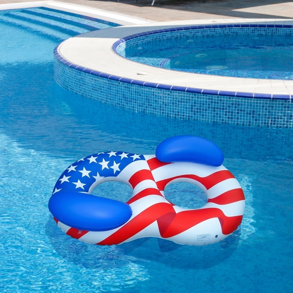 Swimline 65" Inflatable 2-Person Patriotic American Flag Duo Circular Swimming Pool Lounger -