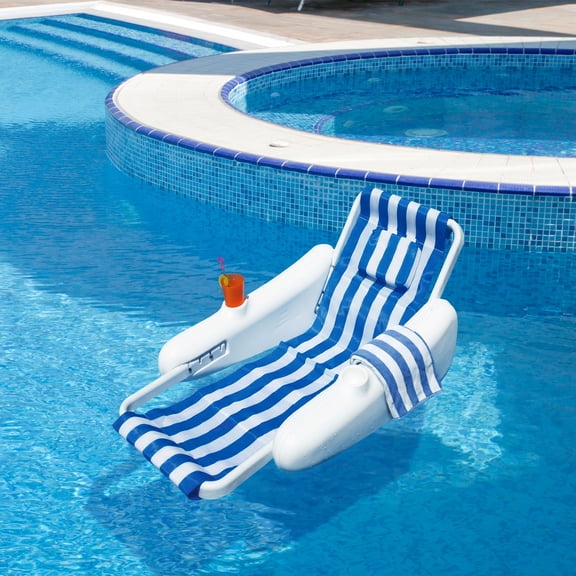 Swimline 68.5" Sunchaser 1-Person Swimming Pool Floating Lounge Chair with Pillow - Blue/White
