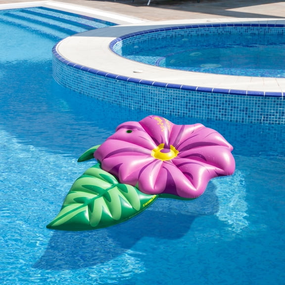 Swimline 70 Inflatable Summer Hibiscus Flower 1-Person Lounge Pool Float - Green/Pink