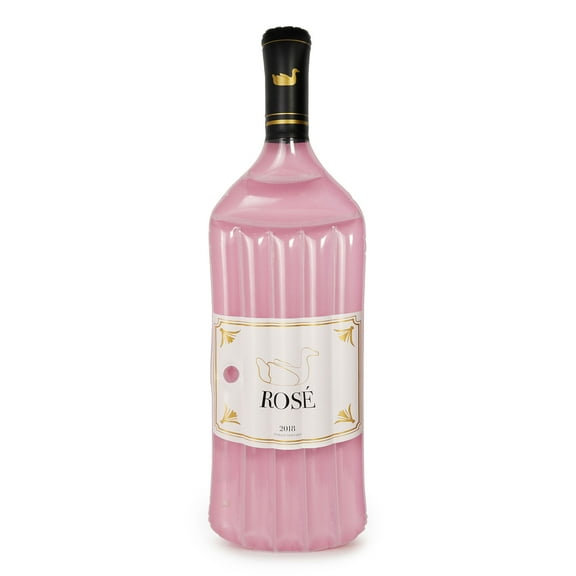 Swimline 90654 Giant 94" Inflatable Ros Wine Bottle Pool Float, Lake Raft Lounger w/ Cup Holder & Headrest for 1 Person, Pink