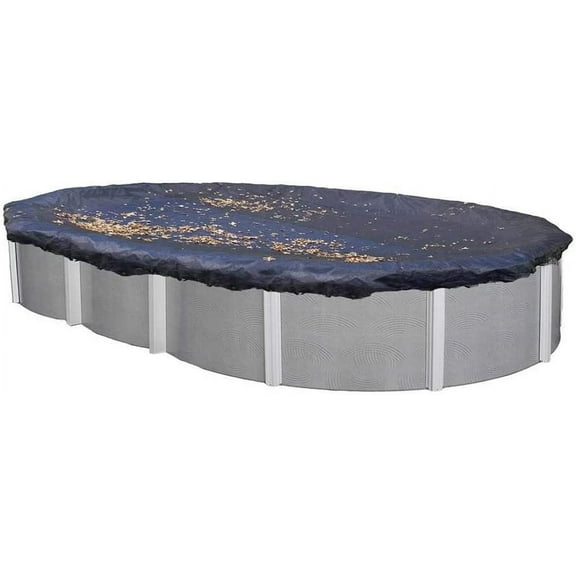 Swimline Heavy Duty 18 by 33 Foot Oval Laminated Plastic Woven with Thick Polyethylene Stitching Winter Pool Cover for Above Ground Pools, Blue