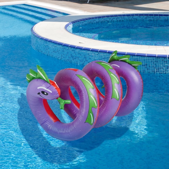 Swim Central Inflatable Purple and Green Two Headed Curly Serpent Swimming Pool Float Toy, 96-Inch