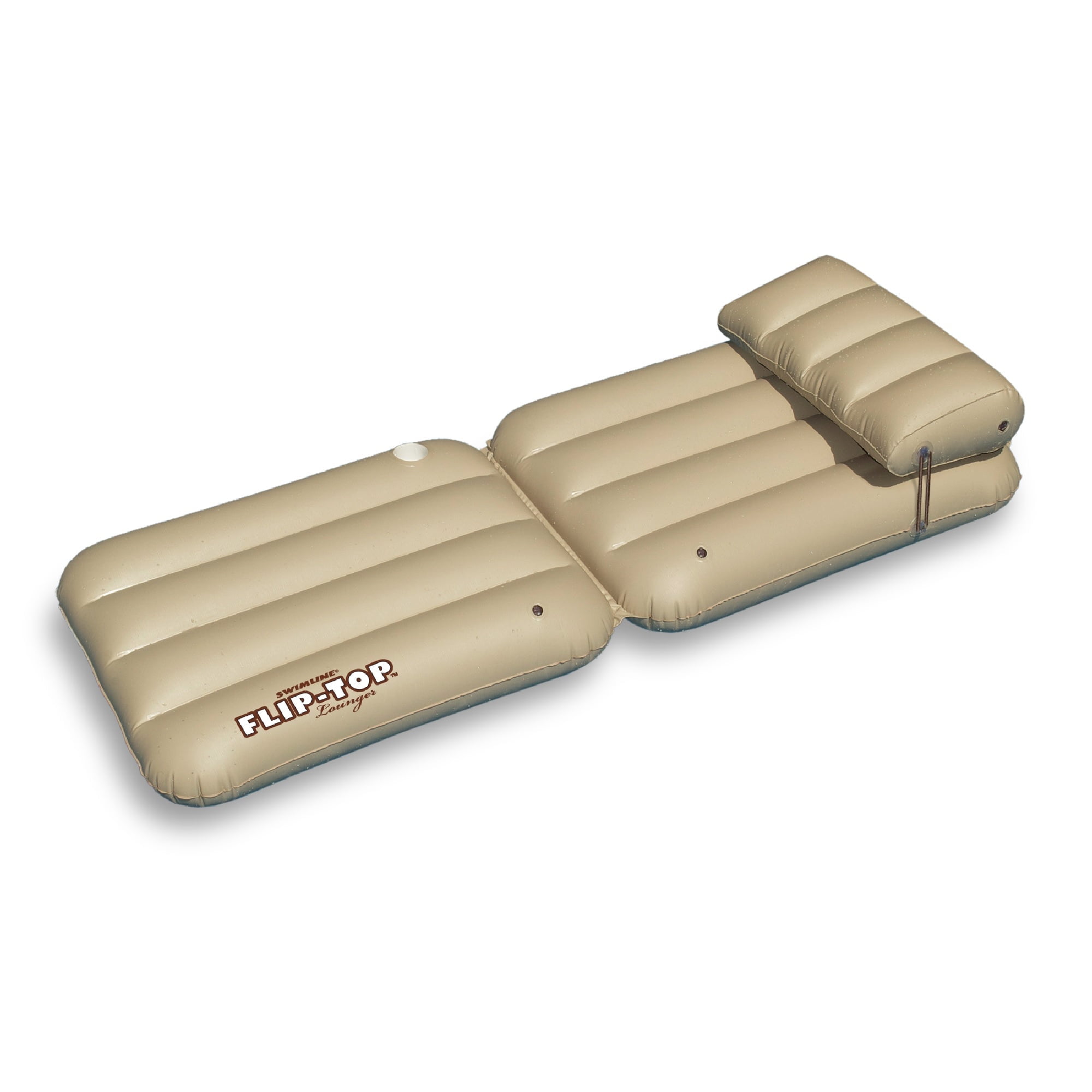 Beige Adjustable Flip-Top Inflatable Pool Lounger with Pillow