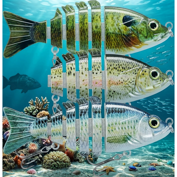 Swimmax Easy Catch Fishing Lures with BKK Hooks, Wiggling, Vibrating, Rattling and Gurgling for More Bites, Heavy-Duty Dyneema Fiber Jointed Swimbaits for Bass, Trout, Crappie, Walleye, Pike