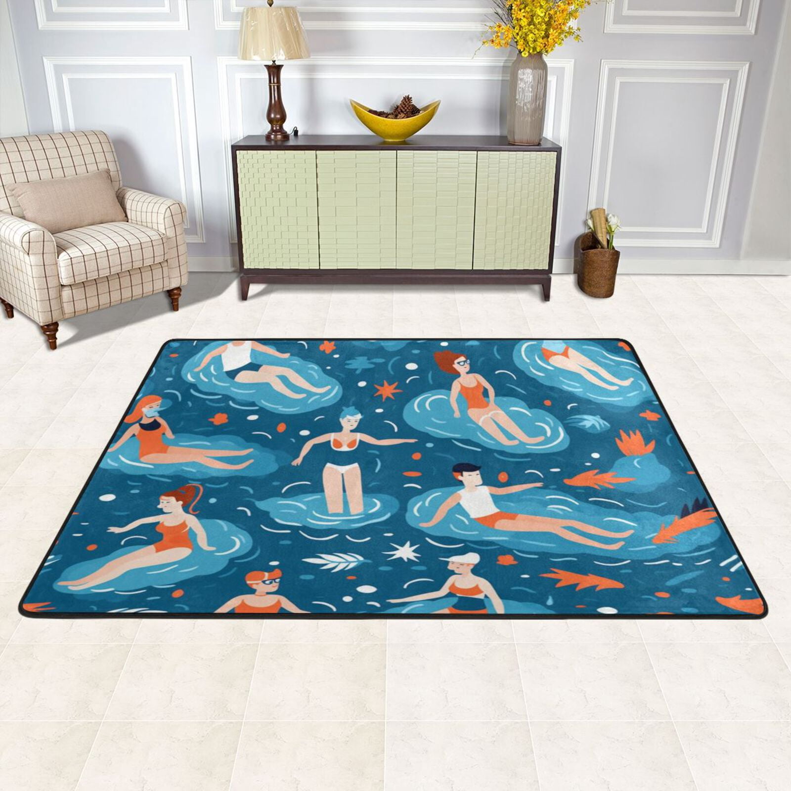 Swimmer Fish Sea Area Rug Washable 72 x 48 Floor Carpet Mat Non Slip ...