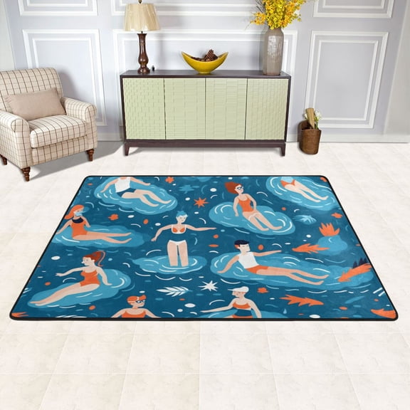 Swimmer Fish Sea Area Rug Washable 72 x 48 Floor Carpet Mat Non Slip for Bedroom Living Room Kids Room Home Decor