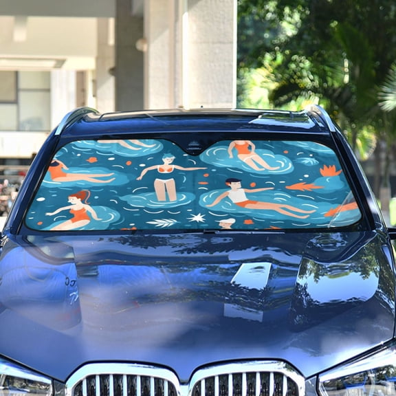 Swimmer Fish Sea Automotive Front Car Windshield Sun Shade Reflector Foldable for Front Fit for Cars Truck SUVs