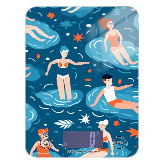 Swimmer Fish Sea Food Scale Digital Kitchen Scale Waterproof Tempered Glass Tare Function 11 lb for Baking Cooking Meal Prep