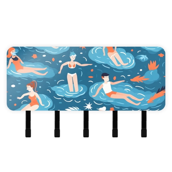 Swimmer Fish Sea Mail Holder Organizer Wall Mount with Shelf Key Holder Key Rack with 5 Key Hooks for Wall Decorative