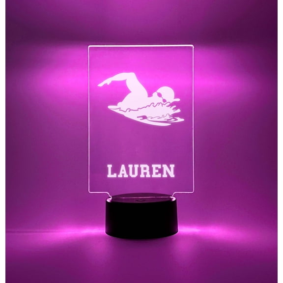 Swimmer Light Up, Personalized Gift, 16 Color LED Kid's Room Night Light Lamp, FREE Engraving, Remote Control, Swimming Best Swim Theme Gift
