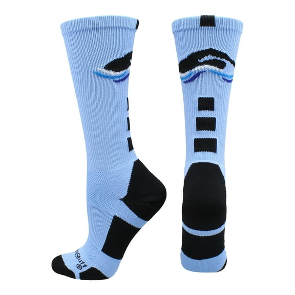 Swimmer Logo Athletic Crew Socks (Columbia Blue/Black, Medium)