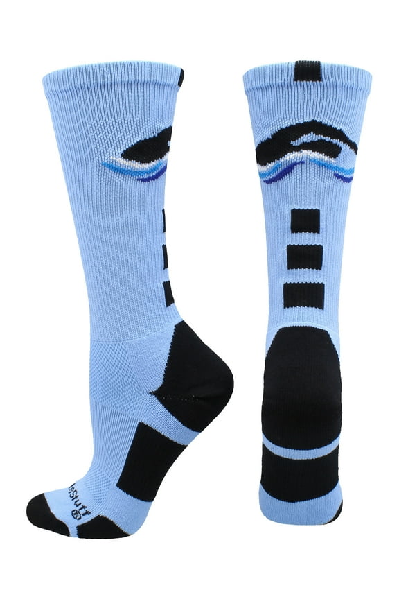 Swimmer Logo Athletic Crew Socks (Columbia Blue/Black, Medium)